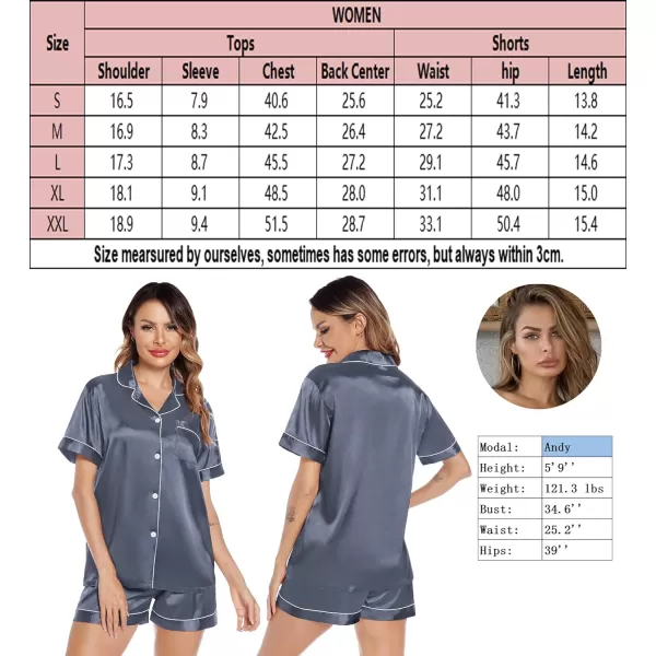 SWOMOG Satin Matching Pajamas Sets Couple Silk Button Down Nightwear Short Sleeve Sleepwear 2 Pieces Loungewear with ShortsDark Graywomen No Pocket