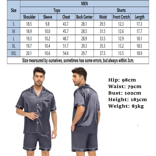 SWOMOG Satin Matching Pajamas Sets Couple Silk Button Down Nightwear Short Sleeve Sleepwear 2 Pieces Loungewear with ShortsDim Graymen