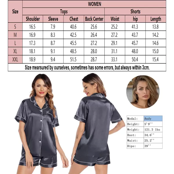 SWOMOG Satin Matching Pajamas Sets Couple Silk Button Down Nightwear Short Sleeve Sleepwear 2 Pieces Loungewear with ShortsDim Graywomen No Pocket