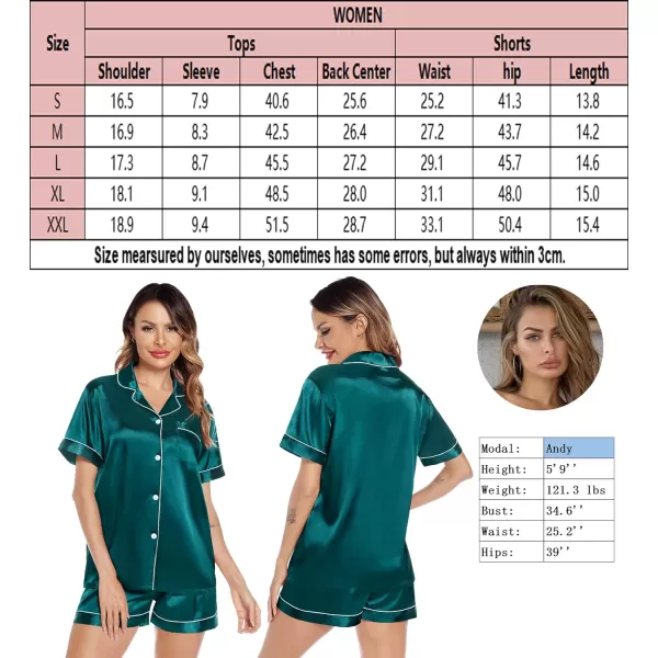 SWOMOG Satin Matching Pajamas Sets Couple Silk Button Down Nightwear Short Sleeve Sleepwear 2 Pieces Loungewear with ShortsGreenwomen No Pocket