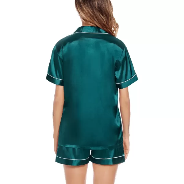 SWOMOG Satin Matching Pajamas Sets Couple Silk Button Down Nightwear Short Sleeve Sleepwear 2 Pieces Loungewear with ShortsGreenwomen No Pocket