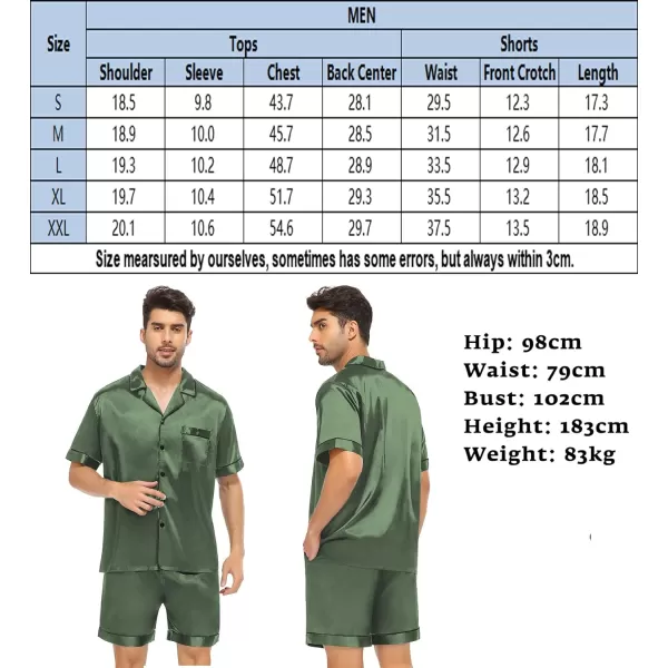 SWOMOG Satin Matching Pajamas Sets Couple Silk Button Down Nightwear Short Sleeve Sleepwear 2 Pieces Loungewear with ShortsMatchamen