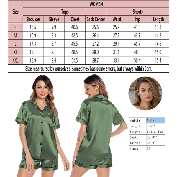 SWOMOG Satin Matching Pajamas Sets Couple Silk Button Down Nightwear Short Sleeve Sleepwear 2 Pieces Loungewear with ShortsMatchawomen No Pocket