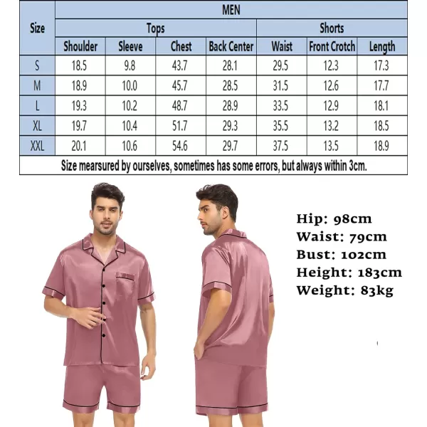 SWOMOG Satin Matching Pajamas Sets Couple Silk Button Down Nightwear Short Sleeve Sleepwear 2 Pieces Loungewear with ShortsMisty Rosemen