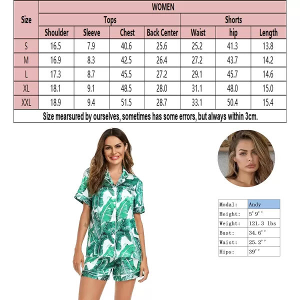 SWOMOG Satin Matching Pajamas Sets Couple Silk Button Down Nightwear Short Sleeve Sleepwear 2 Pieces Loungewear with ShortsWhite Leavewomen No Pocket