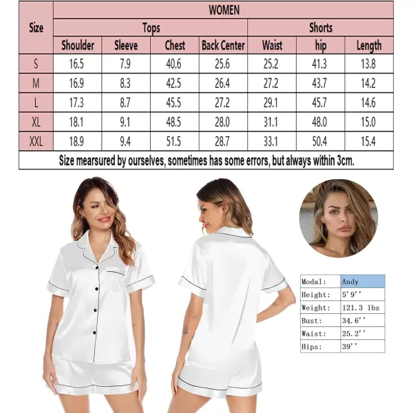 SWOMOG Satin Matching Pajamas Sets Couple Silk Button Down Nightwear Short Sleeve Sleepwear 2 Pieces Loungewear with ShortsWhitewomen No Pocket