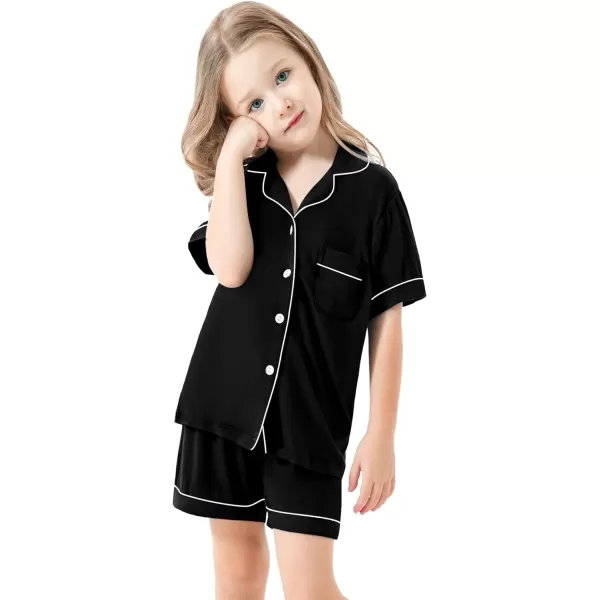 SWOMOG Unisex Girls Boys Modal Pajamas Set ButtonDown PJs Short Sleeve Sleepwear TwoPiece Lounge SetsBlack