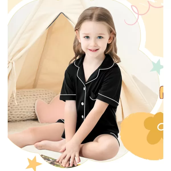 SWOMOG Unisex Girls Boys Modal Pajamas Set ButtonDown PJs Short Sleeve Sleepwear TwoPiece Lounge SetsBlack