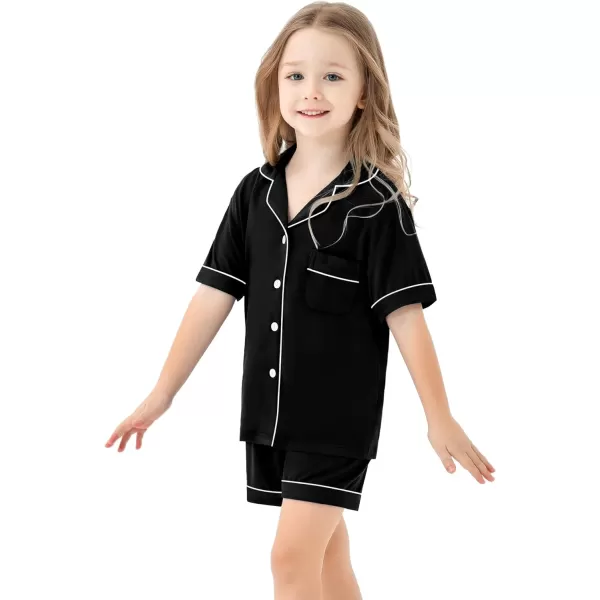 SWOMOG Unisex Girls Boys Modal Pajamas Set ButtonDown PJs Short Sleeve Sleepwear TwoPiece Lounge SetsBlack