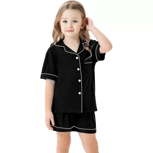 SWOMOG Unisex Girls Boys Modal Pajamas Set ButtonDown PJs Short Sleeve Sleepwear TwoPiece Lounge SetsBlack