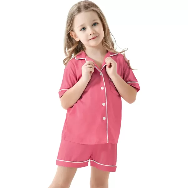 SWOMOG Unisex Girls Boys Modal Pajamas Set ButtonDown PJs Short Sleeve Sleepwear TwoPiece Lounge SetsCoral