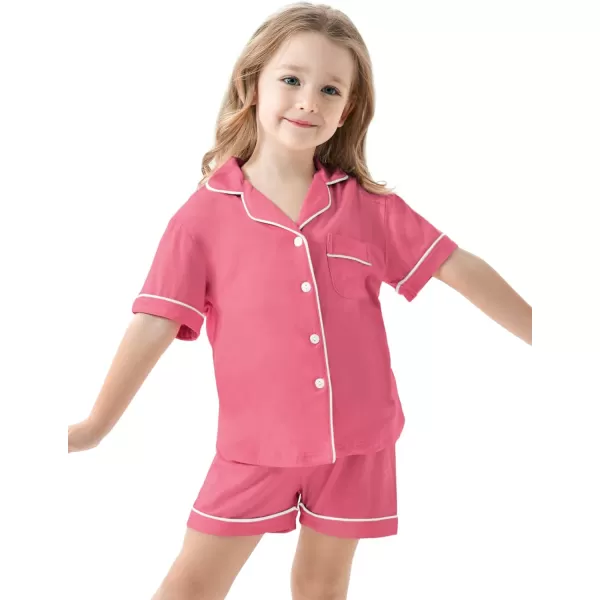 SWOMOG Unisex Girls Boys Modal Pajamas Set ButtonDown PJs Short Sleeve Sleepwear TwoPiece Lounge SetsCoral