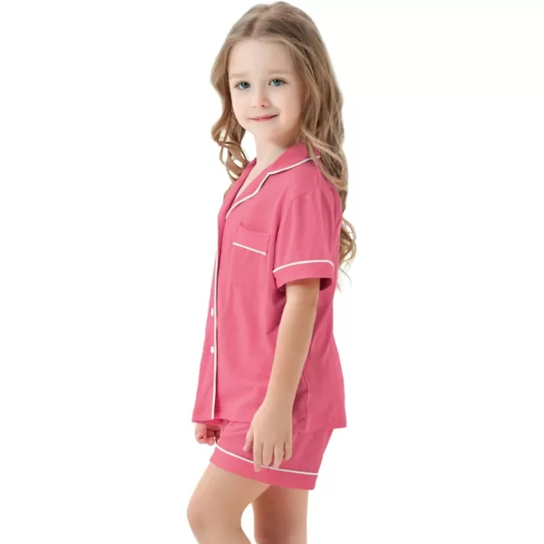 SWOMOG Unisex Girls Boys Modal Pajamas Set ButtonDown PJs Short Sleeve Sleepwear TwoPiece Lounge SetsCoral