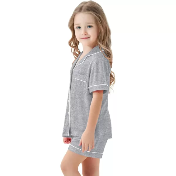 SWOMOG Unisex Girls Boys Modal Pajamas Set ButtonDown PJs Short Sleeve Sleepwear TwoPiece Lounge SetsGray