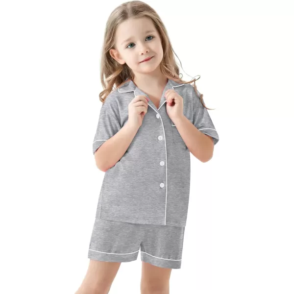 SWOMOG Unisex Girls Boys Modal Pajamas Set ButtonDown PJs Short Sleeve Sleepwear TwoPiece Lounge SetsGray