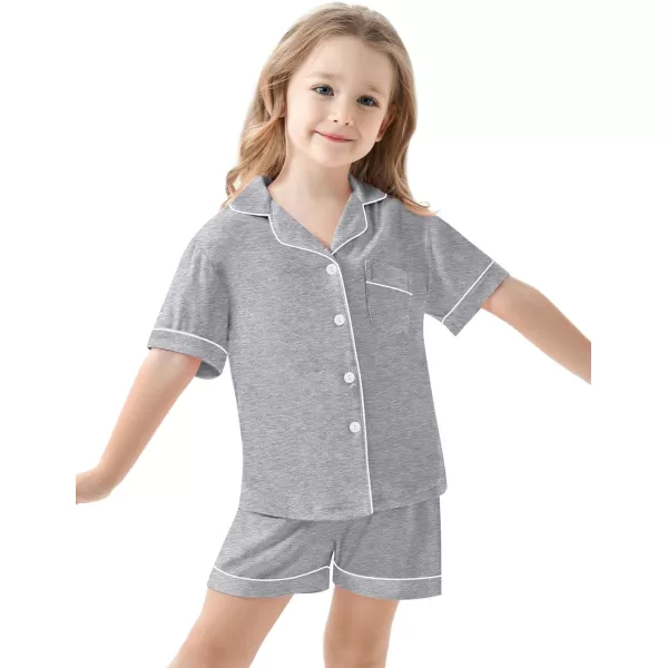 SWOMOG Unisex Girls Boys Modal Pajamas Set ButtonDown PJs Short Sleeve Sleepwear TwoPiece Lounge SetsGray