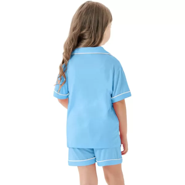 SWOMOG Unisex Girls Boys Modal Pajamas Set ButtonDown PJs Short Sleeve Sleepwear TwoPiece Lounge SetsLight Blue