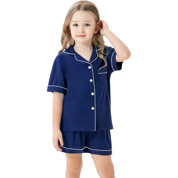 SWOMOG Unisex Girls Boys Modal Pajamas Set ButtonDown PJs Short Sleeve Sleepwear TwoPiece Lounge SetsNavy