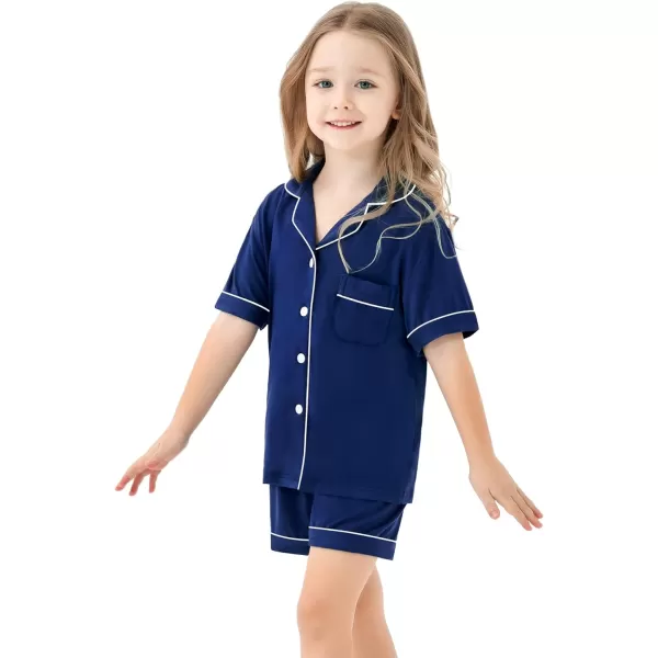 SWOMOG Unisex Girls Boys Modal Pajamas Set ButtonDown PJs Short Sleeve Sleepwear TwoPiece Lounge SetsNavy