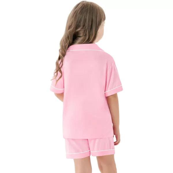 SWOMOG Unisex Girls Boys Modal Pajamas Set ButtonDown PJs Short Sleeve Sleepwear TwoPiece Lounge SetsPink