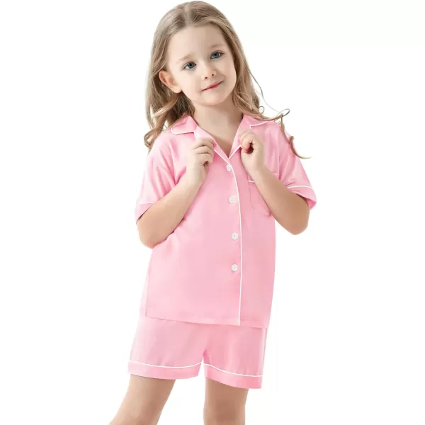 SWOMOG Unisex Girls Boys Modal Pajamas Set ButtonDown PJs Short Sleeve Sleepwear TwoPiece Lounge SetsPink