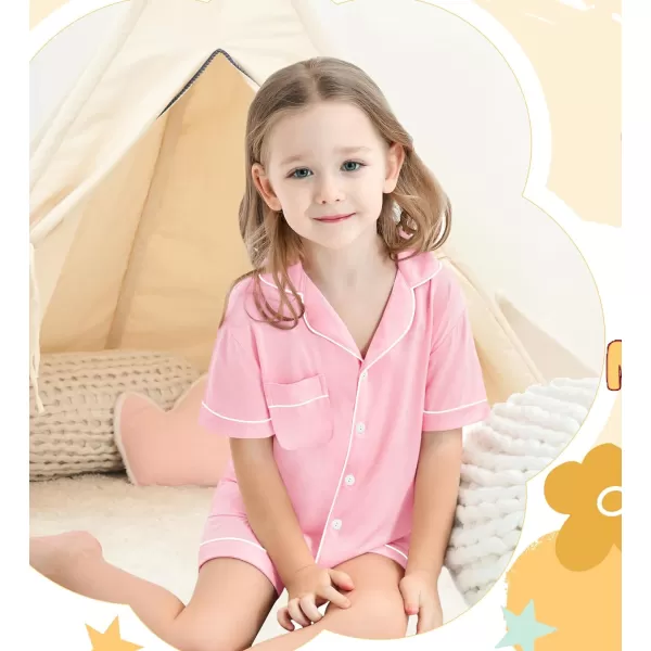 SWOMOG Unisex Girls Boys Modal Pajamas Set ButtonDown PJs Short Sleeve Sleepwear TwoPiece Lounge SetsPink