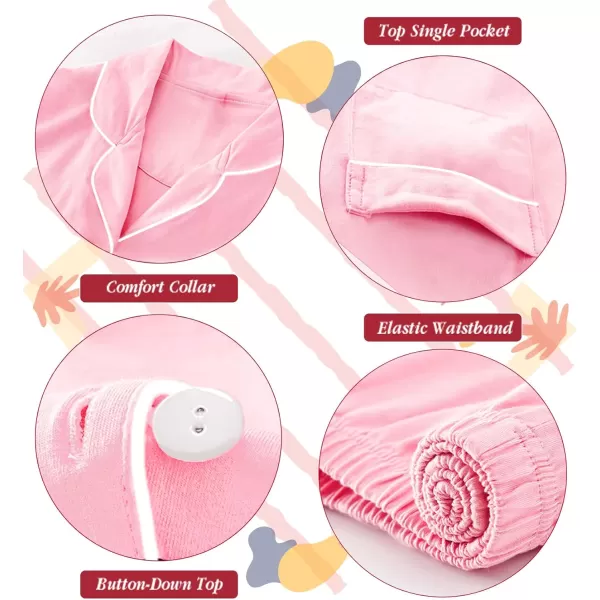 SWOMOG Unisex Girls Boys Modal Pajamas Set ButtonDown PJs Short Sleeve Sleepwear TwoPiece Lounge SetsPink