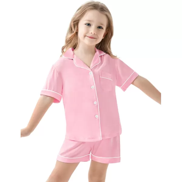 SWOMOG Unisex Girls Boys Modal Pajamas Set ButtonDown PJs Short Sleeve Sleepwear TwoPiece Lounge SetsPink