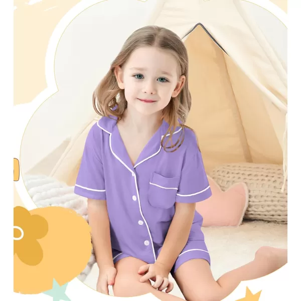 SWOMOG Unisex Girls Boys Modal Pajamas Set ButtonDown PJs Short Sleeve Sleepwear TwoPiece Lounge SetsPurple