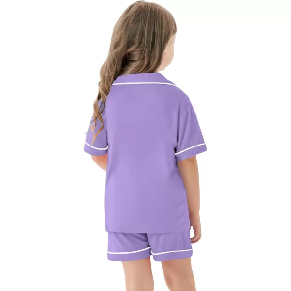 SWOMOG Unisex Girls Boys Modal Pajamas Set ButtonDown PJs Short Sleeve Sleepwear TwoPiece Lounge SetsPurple