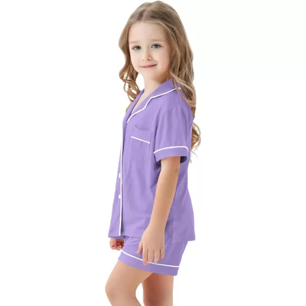 SWOMOG Unisex Girls Boys Modal Pajamas Set ButtonDown PJs Short Sleeve Sleepwear TwoPiece Lounge SetsPurple