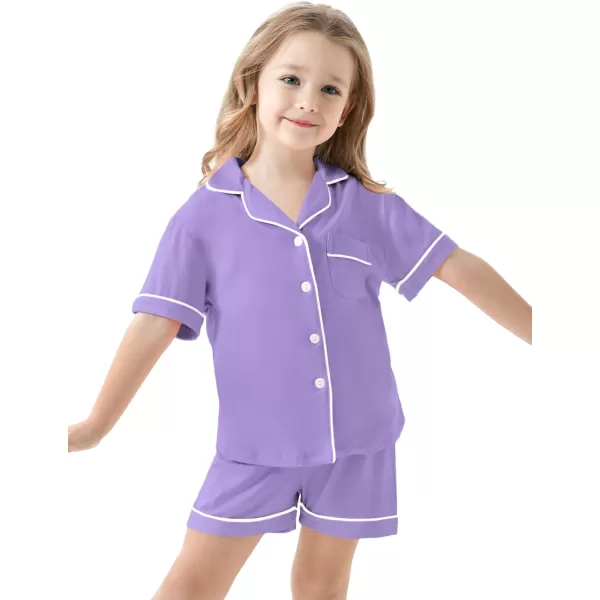 SWOMOG Unisex Girls Boys Modal Pajamas Set ButtonDown PJs Short Sleeve Sleepwear TwoPiece Lounge SetsPurple