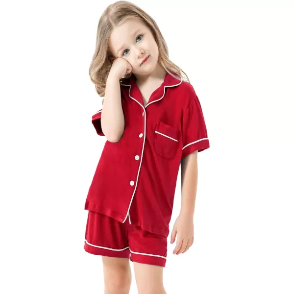 SWOMOG Unisex Girls Boys Modal Pajamas Set ButtonDown PJs Short Sleeve Sleepwear TwoPiece Lounge SetsRed