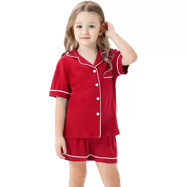 SWOMOG Unisex Girls Boys Modal Pajamas Set ButtonDown PJs Short Sleeve Sleepwear TwoPiece Lounge SetsRed