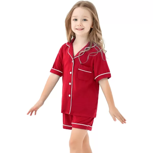 SWOMOG Unisex Girls Boys Modal Pajamas Set ButtonDown PJs Short Sleeve Sleepwear TwoPiece Lounge SetsRed