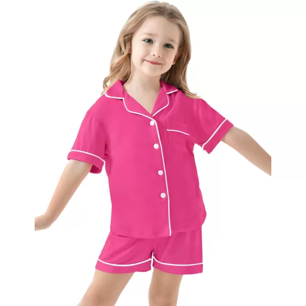 SWOMOG Unisex Girls Boys Modal Pajamas Set ButtonDown PJs Short Sleeve Sleepwear TwoPiece Lounge SetsRosered