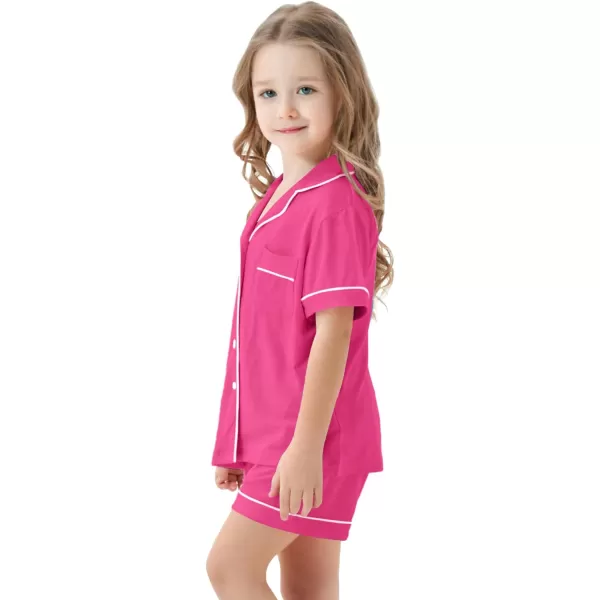 SWOMOG Unisex Girls Boys Modal Pajamas Set ButtonDown PJs Short Sleeve Sleepwear TwoPiece Lounge SetsRosered