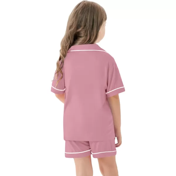 SWOMOG Unisex Girls Boys Modal Pajamas Set ButtonDown PJs Short Sleeve Sleepwear TwoPiece Lounge SetsTaro Purple