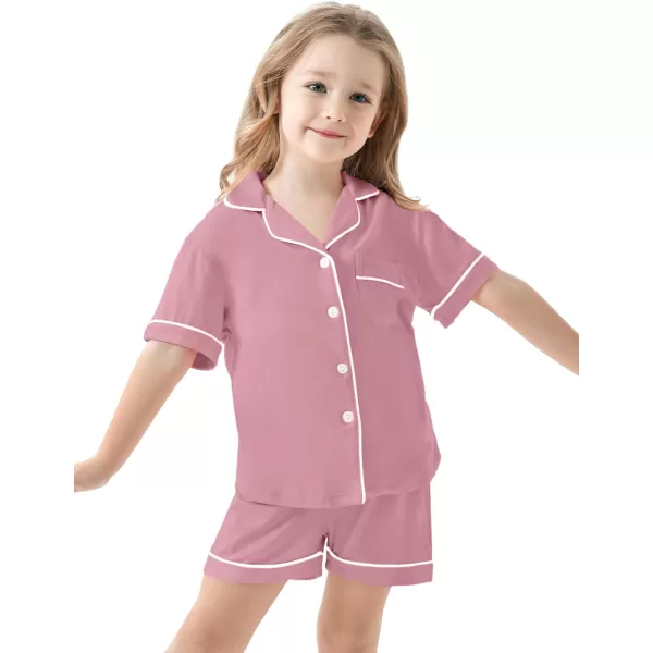 SWOMOG Unisex Girls Boys Modal Pajamas Set ButtonDown PJs Short Sleeve Sleepwear TwoPiece Lounge SetsTaro Purple