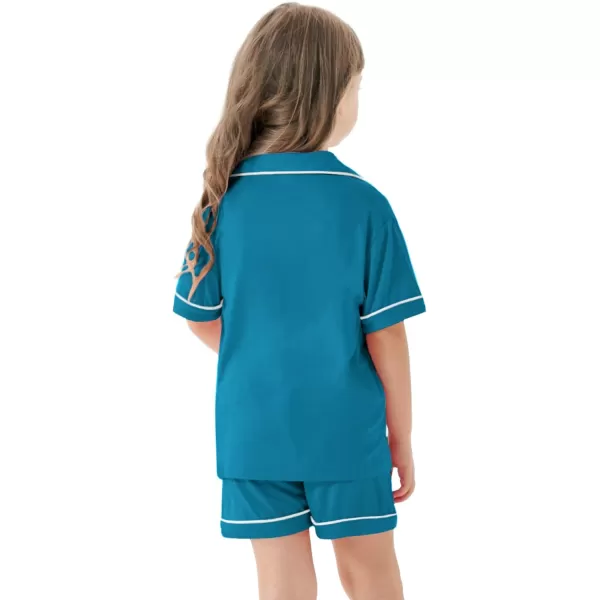 SWOMOG Unisex Girls Boys Modal Pajamas Set ButtonDown PJs Short Sleeve Sleepwear TwoPiece Lounge SetsTurquoise