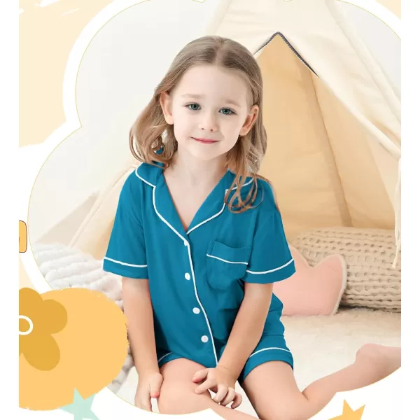 SWOMOG Unisex Girls Boys Modal Pajamas Set ButtonDown PJs Short Sleeve Sleepwear TwoPiece Lounge SetsTurquoise