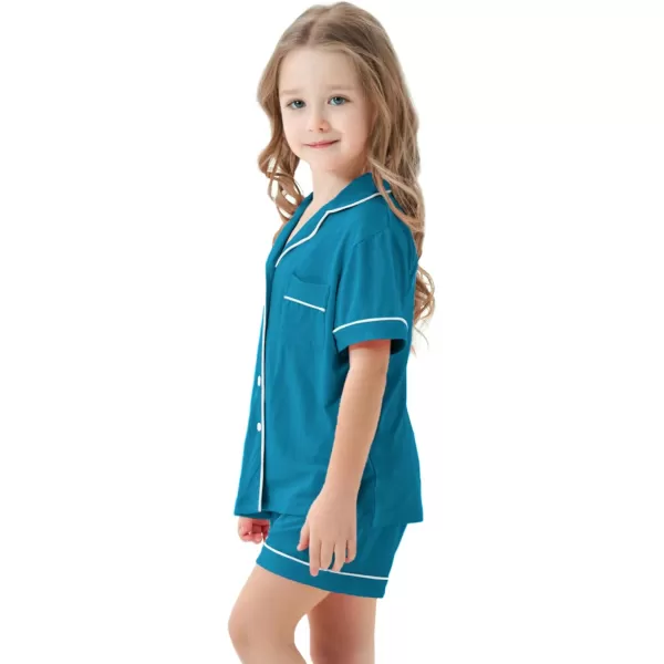 SWOMOG Unisex Girls Boys Modal Pajamas Set ButtonDown PJs Short Sleeve Sleepwear TwoPiece Lounge SetsTurquoise