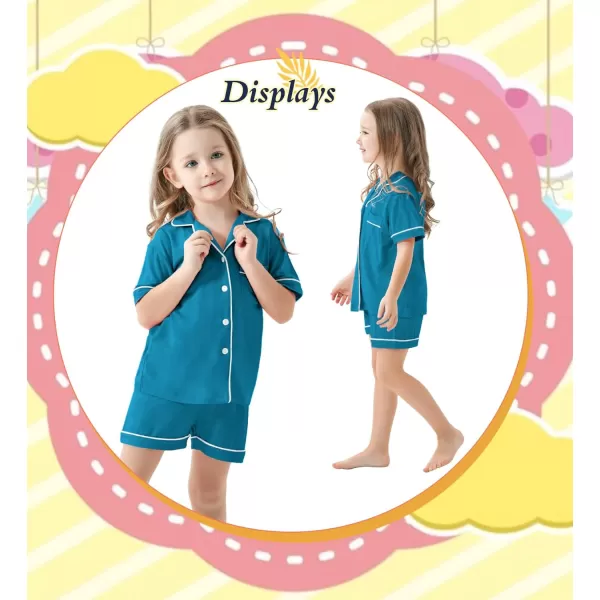 SWOMOG Unisex Girls Boys Modal Pajamas Set ButtonDown PJs Short Sleeve Sleepwear TwoPiece Lounge SetsTurquoise