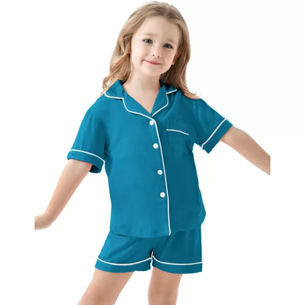 SWOMOG Unisex Girls Boys Modal Pajamas Set ButtonDown PJs Short Sleeve Sleepwear TwoPiece Lounge SetsTurquoise