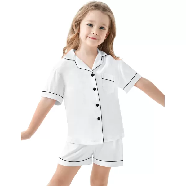 SWOMOG Unisex Girls Boys Modal Pajamas Set ButtonDown PJs Short Sleeve Sleepwear TwoPiece Lounge SetsWhite