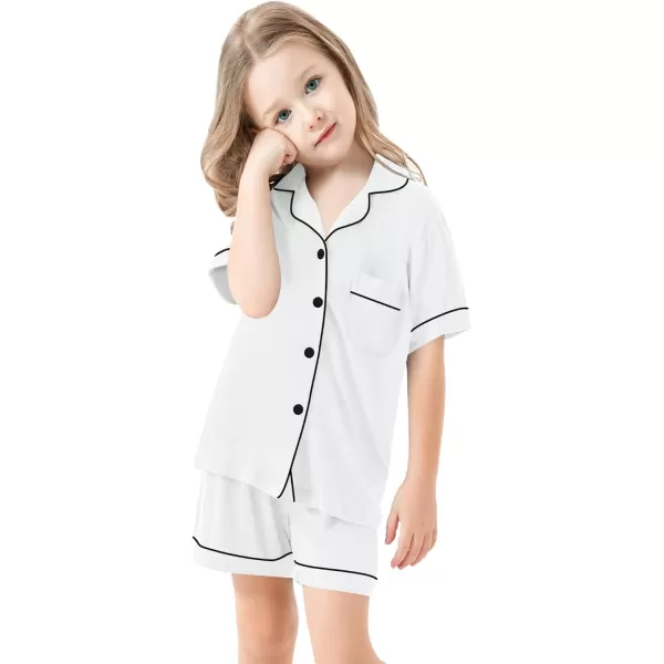 SWOMOG Unisex Girls Boys Modal Pajamas Set ButtonDown PJs Short Sleeve Sleepwear TwoPiece Lounge SetsWhite