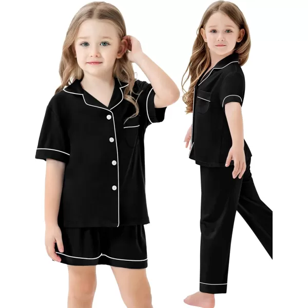 SWOMOG Unisex Kids 3pcs Pajama Set Soft Modal Button Down Sleepwear for Boys Girls Lounge SetsBlack