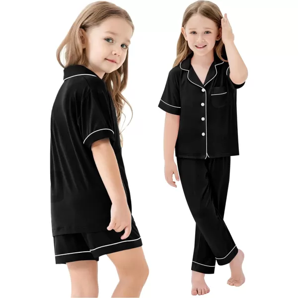 SWOMOG Unisex Kids 3pcs Pajama Set Soft Modal Button Down Sleepwear for Boys Girls Lounge SetsBlack