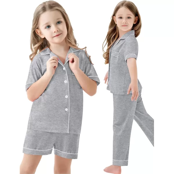 SWOMOG Unisex Kids 3pcs Pajama Set Soft Modal Button Down Sleepwear for Boys Girls Lounge SetsGray