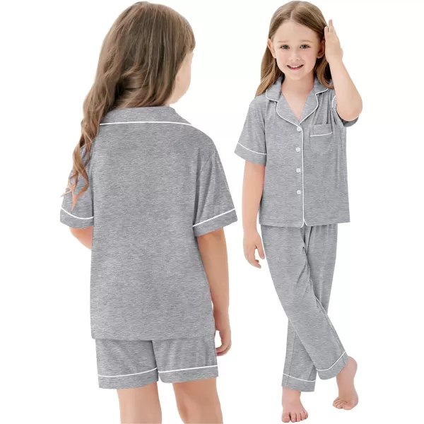 SWOMOG Unisex Kids 3pcs Pajama Set Soft Modal Button Down Sleepwear for Boys Girls Lounge SetsGray